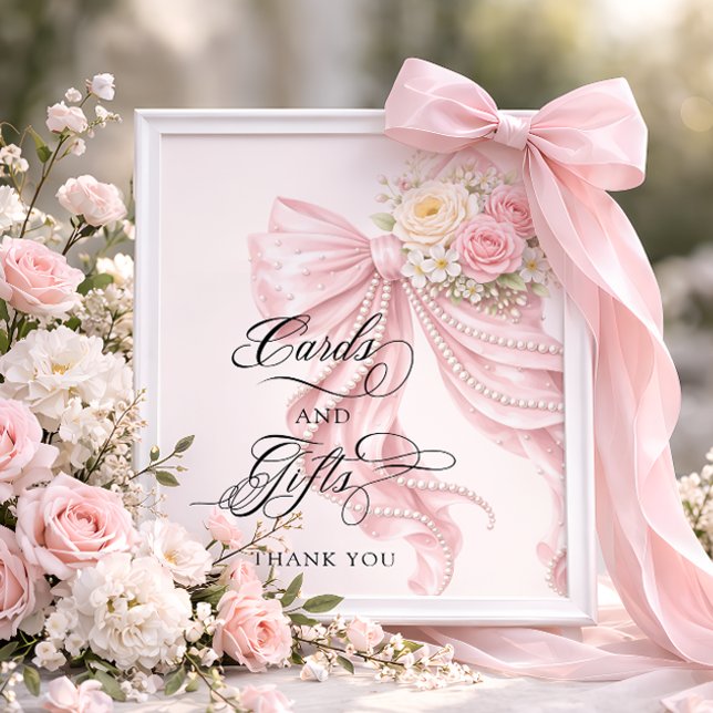 Pink Bow Bridal Shower Cards and Gifts Poster (Creator Uploaded)