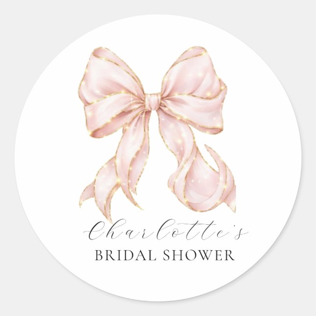 Pink Bow Bridal Shower Classic Round Sticker (Front)