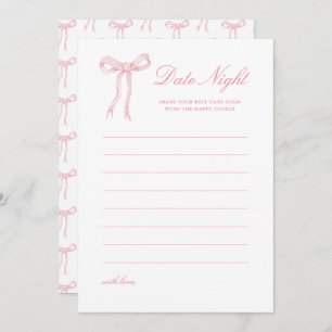 Pink Bow Bridal Shower Date Night Ideas Card