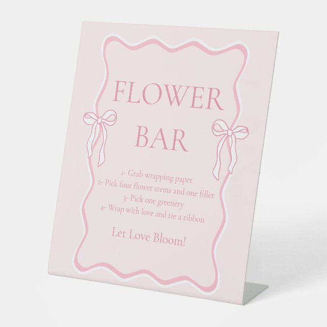 Pink Bow Bridal Shower Flower Bar Pedestal Sign (Front)