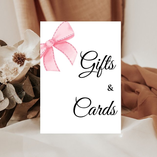 Pink Bow Bridal Shower Gifts & Cards Pedestal Sign (Creator Uploaded)