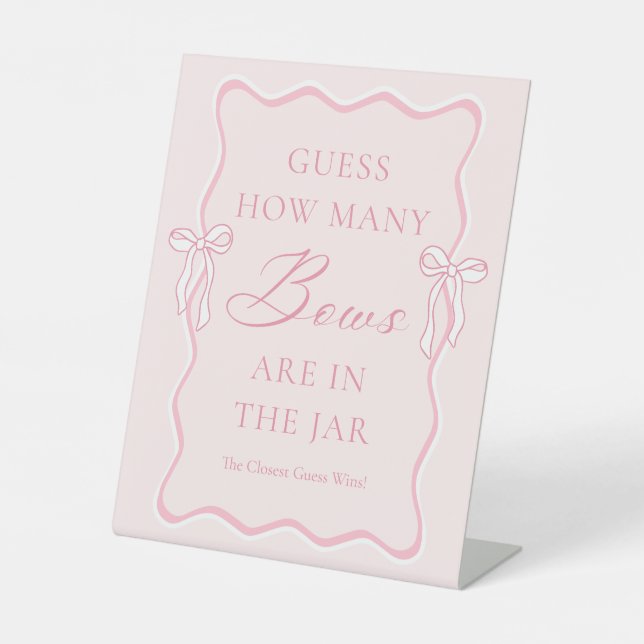 Pink Bow Bridal Shower Guess How Many Bows Pedestal Sign (Front)