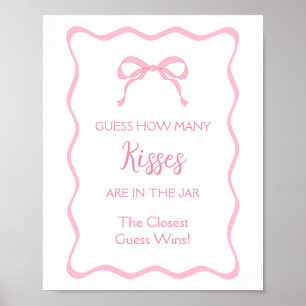 Pink Bow Bridal Shower Guess How Many Kisses Game Poster