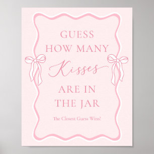 Pink Bow Bridal Shower Guess How Many Kisses Poster