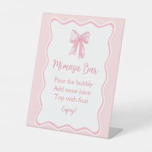 Pink Bow Bridal Shower Mimosa Bar Pedestal Sign