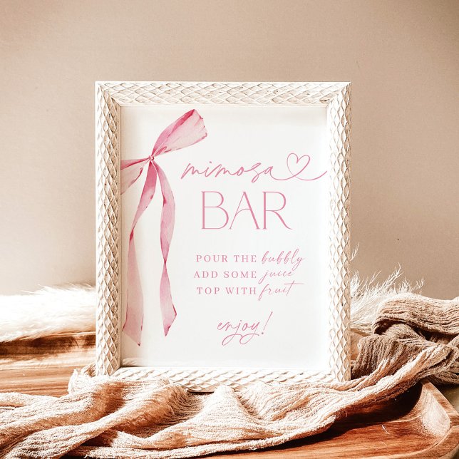 Pink Bow Bridal Shower Mimosa Bar Sign, Bubbly Bar Poster (Creator Uploaded)