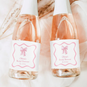 Pink Bow Bridal Shower Mini Champagne Sparkling Wine Label