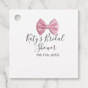 Pink bow bridal shower name date pastel stylish te favour tags