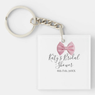 Pink bow bridal shower name date pastel stylish te keychain