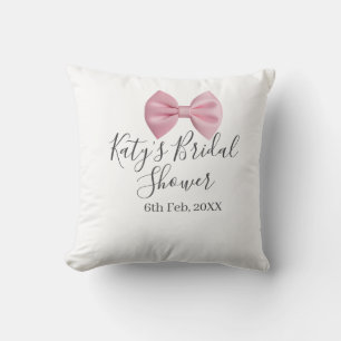 Pink bow bridal shower name date pastel stylish te throw pillow