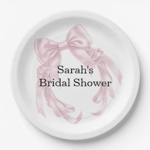 Pink Bow Bridal Shower Paper Plate