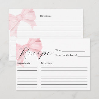 Pink Bow Bridal Shower Recipe Card