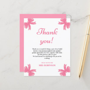 Pink Bow Bridal Shower Thank You Card