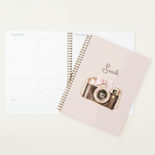 Pink Bow Brown Camera Smile Planner