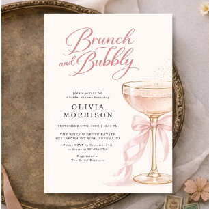 Pink Bow Brunch and Bubbly Bridal Shower Invitation