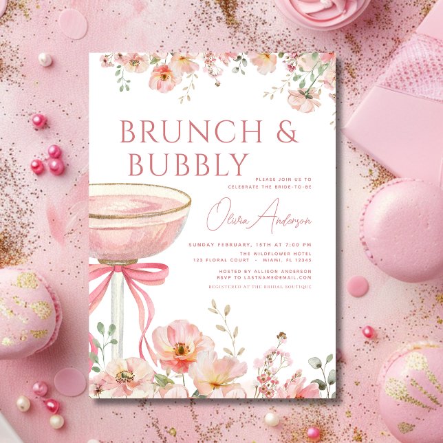 Pink Bow Brunch and Bubbly Champagne Bridal Shower Invitation (Creator Uploaded)