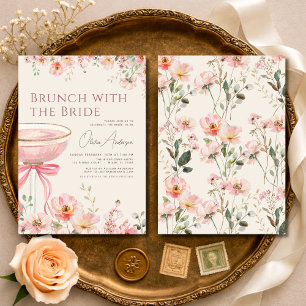 Pink Bow Brunch with The Bride Bridal Shower Invitation