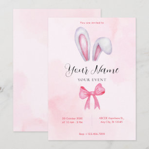 Pink bow bunny invitation