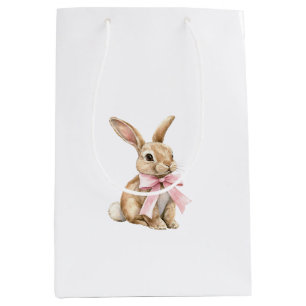 Pink Bow Bunny Rabbit Birthday   Medium Gift Bag