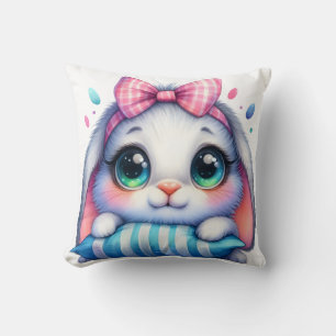 Pink Bow Bunny with Striped Pillow
