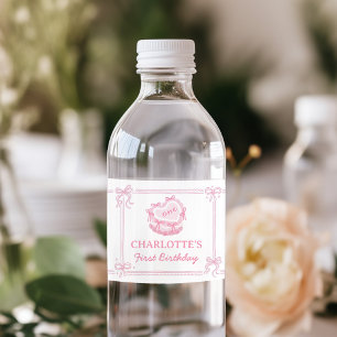 Pink Bow Cake Birthday Water Bottle Label