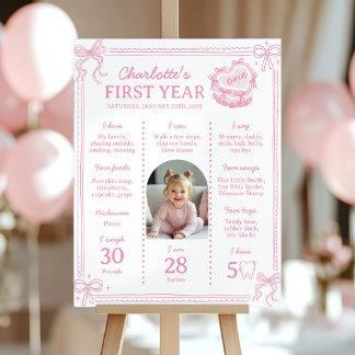 Pink Bow Cake First Year Photo Milestone Poster