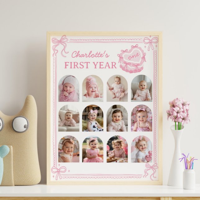 Pink Bow Cake First Year Photo Milestone Poster (Creator Uploaded)