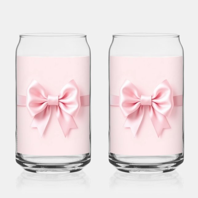 Pink Bow Can Glass Pair (Front)