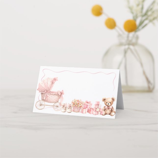 Pink Bow Carriage Baby Shower Appointment Card (Front)