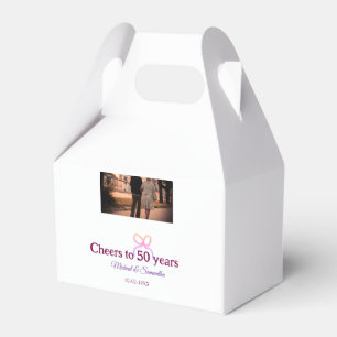 Pink bow cheers to 50 years anniversary wedding  favor box