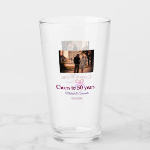 Pink bow cheers to 50 years anniversary wedding glass