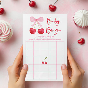 Pink Bow Cherry Baby Shower Bingo Game