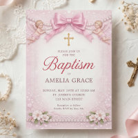Pink Bow Cherub Baptism Floral Frame