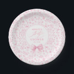 Pink Bow Chinoiserie Wildflowers Baby Shower  Paper Plate<br><div class="desc">This lovely baby shower paper plate features a soft pastel pink palette and a delicate coquette-inspired bow that creates an elegant focal point. The design is surrounded by whimsical line illustrations of birds, wildflowers, butterflies and tiny ribbons, giving it a romantic storybook garden feel that aligns beautifully with popular vintage...</div>