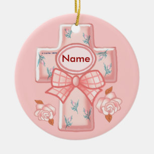 Pink Bow Christian Cross Ornament