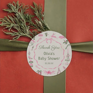 Pink Bow Christmas Baby Shower Sticker