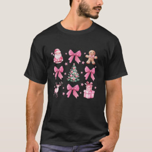 Pink Bow Christmas Cute Coquette Kids Girls Women  T-Shirt