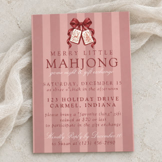 Pink Bow Christmas Mahjong Gift Exchange Invitation