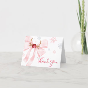 Pink Bow Christmas Snowflakes Baby Shower Thank You Card
