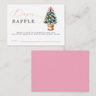 Pink Bow Christmas Tree Baby Shower Diaper Raffle Enclosure Card