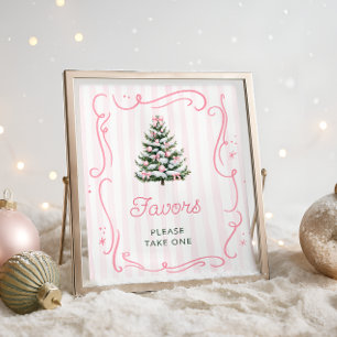 Pink Bow Christmas Tree Baby Shower Favors Poster