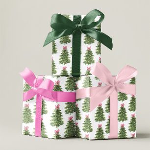 Pink Bow Christmas Tree Coquette Girly Holiday Wrapping Paper
