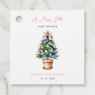 Pink Bow Christmas Tree Merry Little Baby Shower Favour Tags