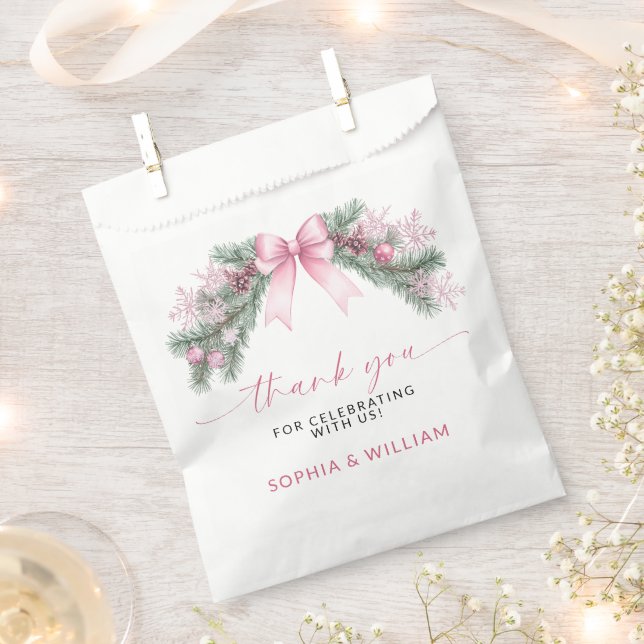 Pink Bow Christmas Wedding Favour Bag (Clipped)