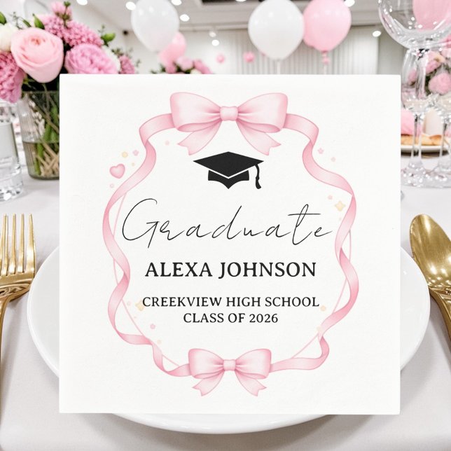 Pink Bow Class Of 2026 Graduation Cap Graduate Napkin (Creator Uploaded)