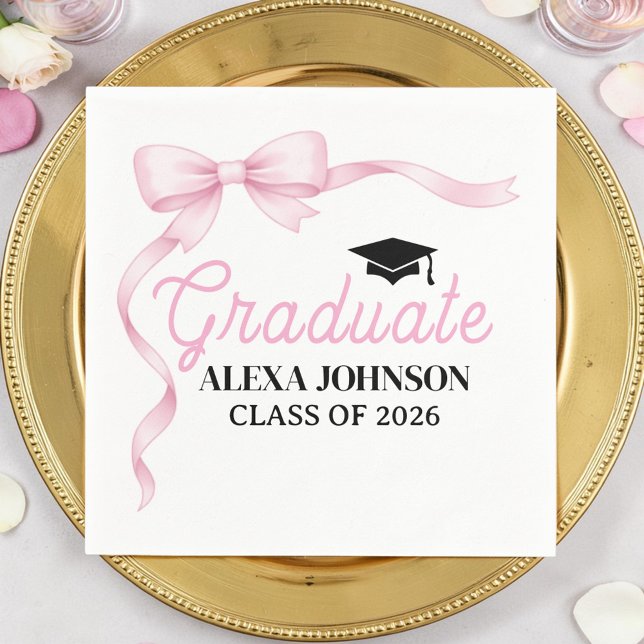 Pink Bow Class Of 2026 Graduation Napkin (Creator Uploaded)