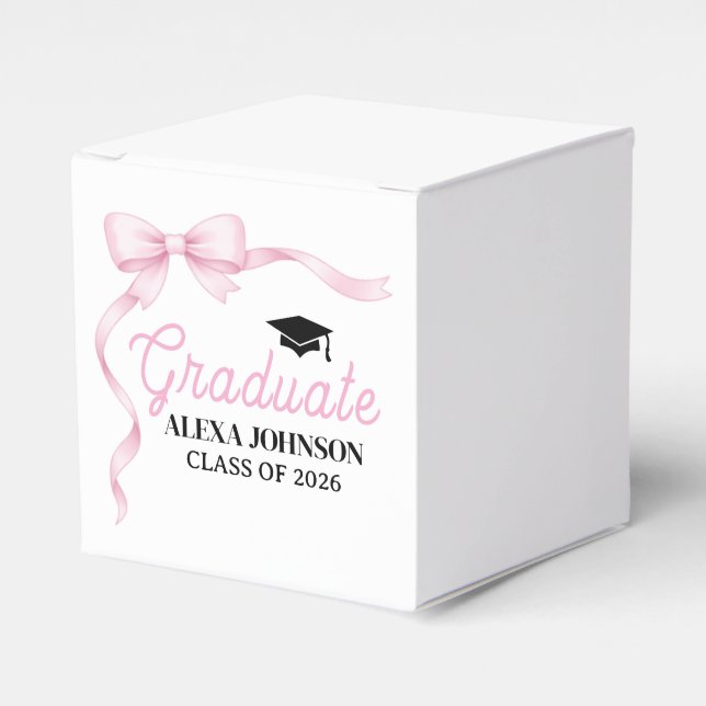 Pink Bow Class Of 2026 Graduation Party Favor Box (Front Side)