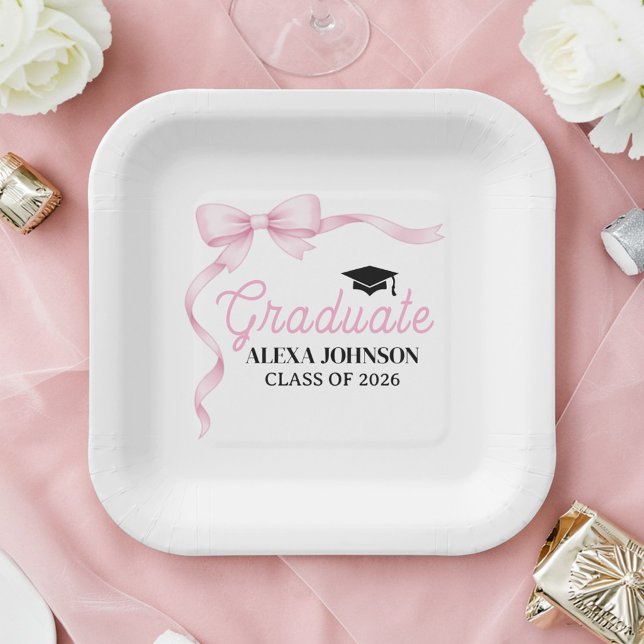 Pink Bow Class Of 2026 Graduation Party Paper Plate (Creator Uploaded)