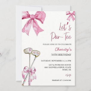 Pink Bow & Club Golf Invitation Anniversaire Par's