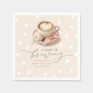 Pink Bow Coffee Baby Is Brewing Girl Baby Shower Napkin
